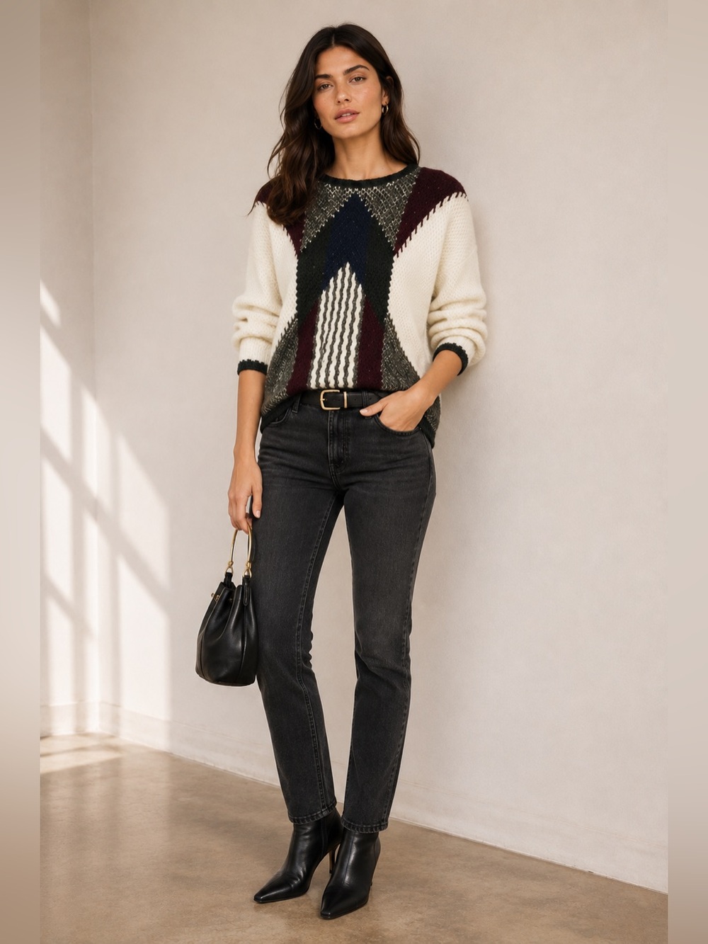 REISS Jemima Tribal Pattern Wool Mohair Chunky Knit Jumper Sweater Size S